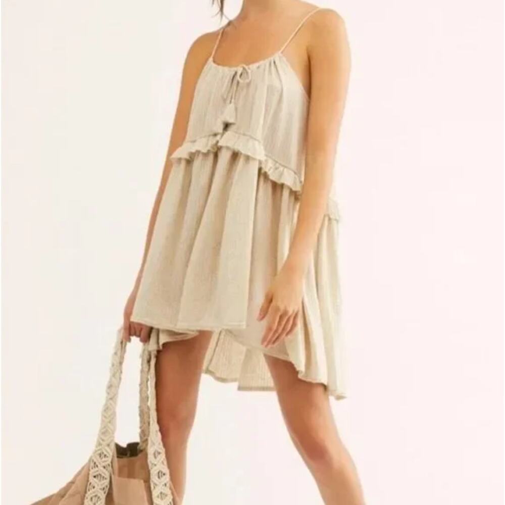 NWOT Tan Free People Beach Tiered Mini Dress